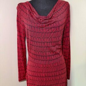 Boden Red Stripe‎ Cowl Neck Long Sleeve Dress Elegant Career Workwear US 10